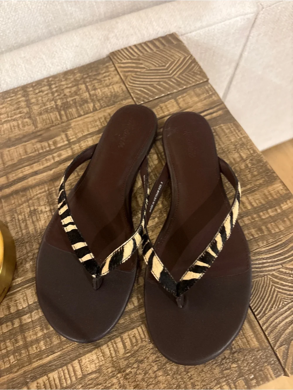Madewell Brown Flip Sandals with Zebra-Print Straps